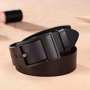 BLACK Leather Belt With Metal Alloy Buckle