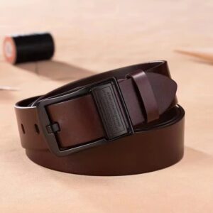 BROWN Leather Belt With Metal Alloy Buckle