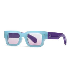 Retro Pop Square Frame Sunglasses- Sky Blue and Purple